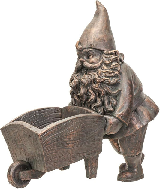 Pacific Giftware Happy Garden Gnome Bronze Finish Resin Figurine (Wheelbarrow Man)