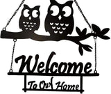 Metal Hanging Owl Welcome Sign Wall Decor,Decorative Rustic Owl hanging Sign for Front Door Yard Patio Indoor Outdoor Wall Decoration