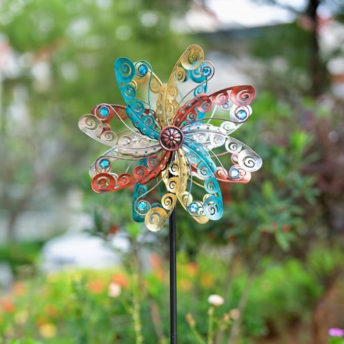 DREAMSOUL Colorful Wind Spinners Outdoor Metal Wind Spinner with Stake, 63.4" Kinetic Windmill for Yard Lawn Patio Decor