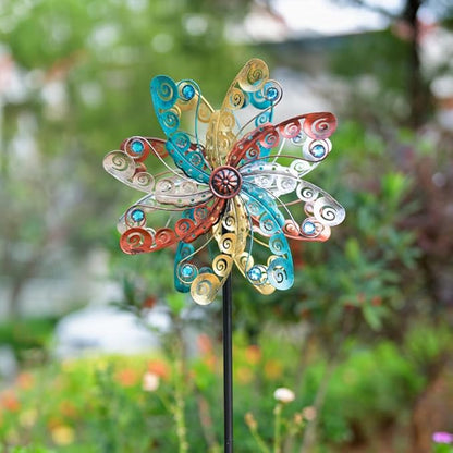 DREAMSOUL Colorful Wind Spinners Outdoor Metal Wind Spinner with Stake, 63.4" Kinetic Windmill for Yard Lawn Patio Decor