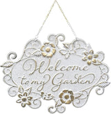All Chic Welcome to My Garden Sign Hanging Yard Sign for Garden Decor Rustic Farmhouse Backyard Outdoor Wall Decor(White)