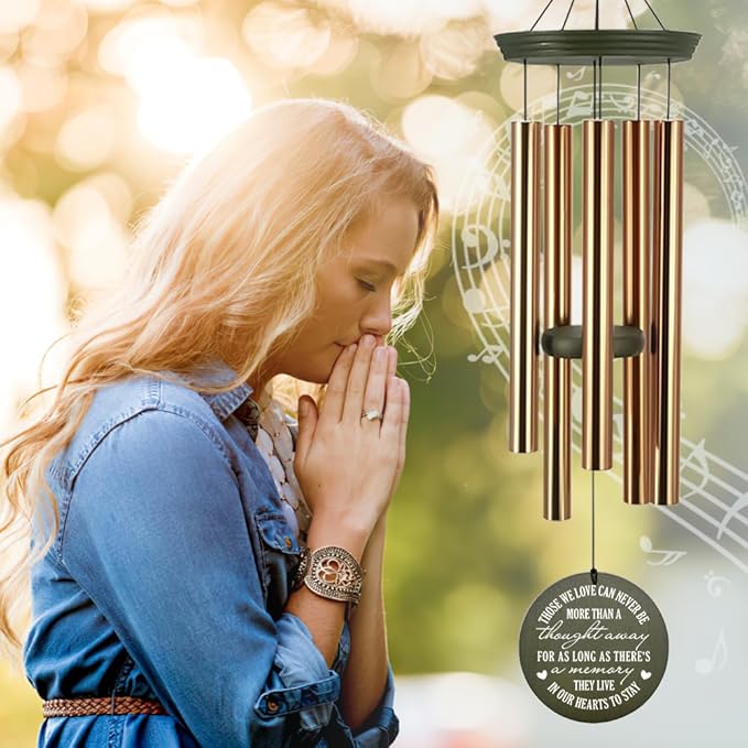 Personalized Sympathy Wind Chime, Deep Tone Custom Wind Chimes, in Memory for Loss of Loved Dad/Mom/Ones, Memorial Gifts, Decorative Wind Chimes Outdoor (Produced in USA)