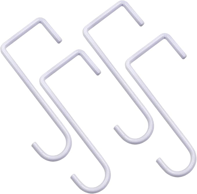 DINGEE Vinyl Fence Hooks 2x6 inch, Patio Light Hangers - 4 Pack White Powder Coated Steel Fence Hooks for Hanging Plants, Planters, Bird Feeders, Lights