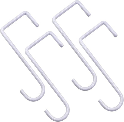 DINGEE Vinyl Fence Hooks 2x6 inch, Patio Light Hangers - 4 Pack White Powder Coated Steel Fence Hooks for Hanging Plants, Planters, Bird Feeders, Lights