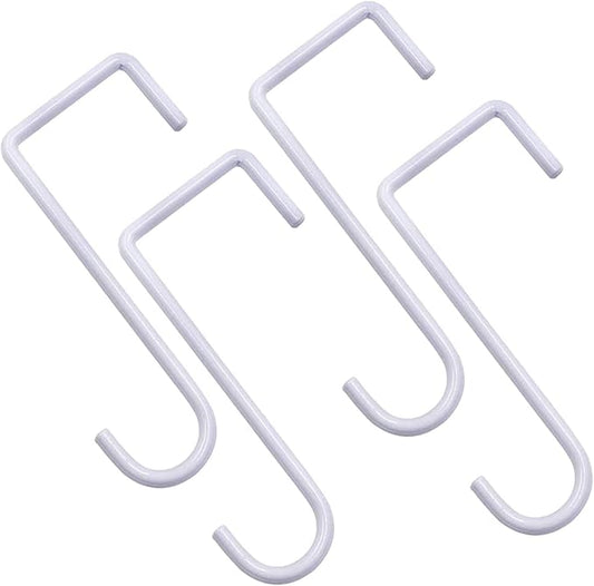 DINGEE Vinyl Fence Hooks 2x6 inch, Patio Light Hangers - 4 Pack White Powder Coated Steel Fence Hooks for Hanging Plants, Planters, Bird Feeders, Lights