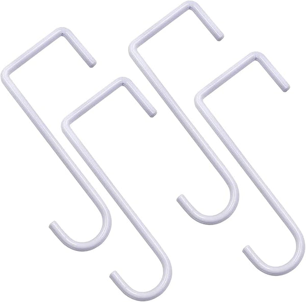 DINGEE Vinyl Fence Hooks 2x6 inch, Patio Light Hangers - 4 Pack White Powder Coated Steel Fence Hooks for Hanging Plants, Planters, Bird Feeders, Lights