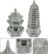 Set of 2 Pagoda Garden Miniature Sculptures - Zen Tower Decor Statues for Indoor and Outdoor Fairy Gardens - Asian Figurines for Chinese Outdoor Pagoda Decor for Home and Garden Enthusiasts
