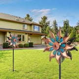 VEWOGARDEN Metal Wind Spinners Outdoor Kinetic Flower Wind Spinner for Outdoor Garden Lawn Patio Decorations, Antique Bronze & Blue