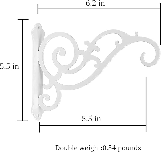 Iron Hanging Planter Bracket, 2 Pcs 6-Inch Wall Hooks for Hanging Birds Feeders, Latern, Wind Chimes, Coat, Decorative Indoor Outdoor (Screws Included, White)