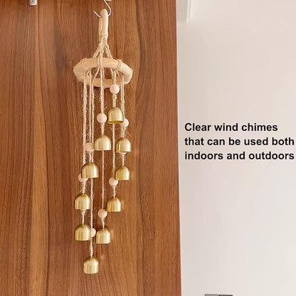 Wind Chimes Outdoor, Wooden Wind Chimes with 10 Gold Bells,Melody Light Tone,Classic Zen Garden Cute Wind-Chime Home Hanging Décor for Relaxation, Grace, Patio, Garden, Indoor Peace,Bedroom