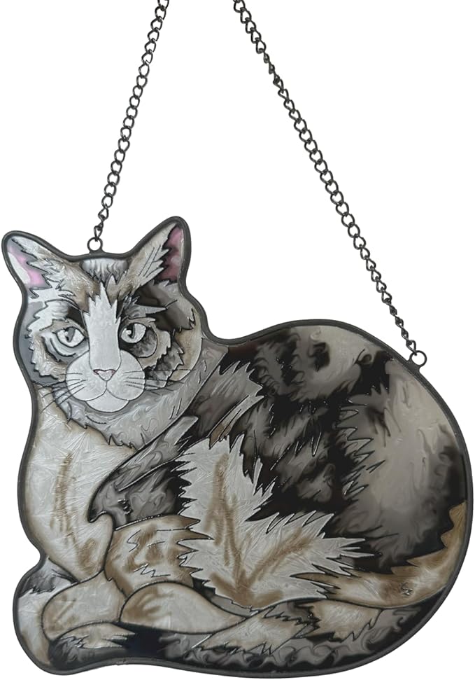 Cat Stained Glass Window Hangings Panel Sun Catcher Wall Art Home Garden Indoor Farmhouse Decor Gifts Pet Loss Memorial Kitty Lover