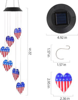 American Flag Solar Wind Chimes, Heart-Shaped Love Patriotic Wind Chime Color Changing Solar Lights for Garden Patio Home Decor