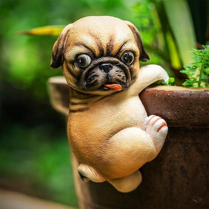Funny Dog Flower Pot Figurines, Funny Garden Decor Statue, Mini Resin Plant Stand Outdoor Ornaments, Animal Design Yard Sculpture (Pug Puppy)
