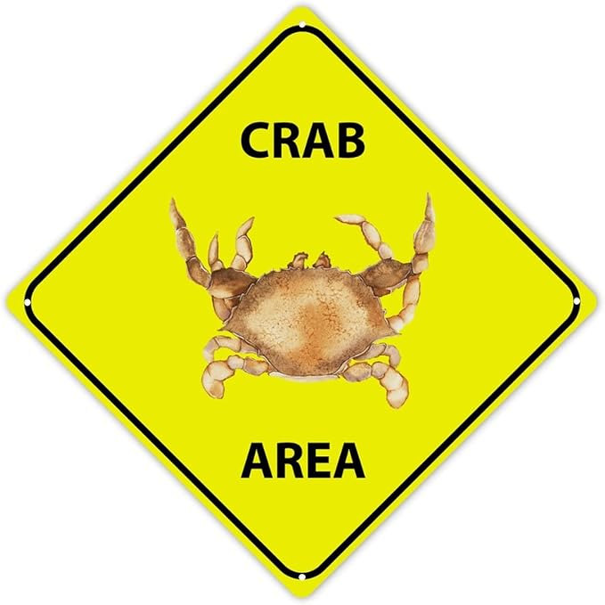 Crab Area Xing Caution Crossing Sign Ocean Animal Aluminum Metal Sign Warning Sign Novelty Road Fence Yard Wall Decor For Indoor Outdoor Highway15x15in