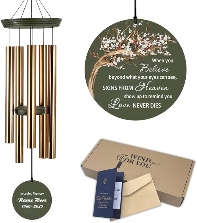 Personalized Wind Chimes, 36inch Memorial Wind Chimes, Life Tree Cardinal Custom Sympathy Gifts, in Loving Memory of Dad/Mom, Wind Chime for Loss of Loved Ones (Produced in USA)