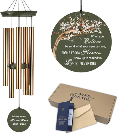 Personalized Wind Chimes, 36inch Memorial Wind Chimes, Life Tree Cardinal Custom Sympathy Gifts, in Loving Memory of Dad/Mom, Wind Chime for Loss of Loved Ones (Produced in USA)