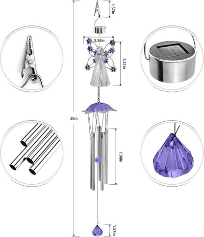 Solar Angel LED Wind Chimes for Outdoor Garden Decoration - Waterproof Hanging Lights for Window, Gazebo, Patio - Gifts for Women (Purple)
