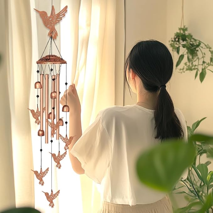 INFUNLY 7PCS Hummingbird Wind Chimes for Outside 5.5"×5.4" Bird Metal Windchime Aluminum Tube Wind Chime with Bell Animal Pattern Windchime Tubes Memorial Wind Bell for Garden Decor Housewarming Gift