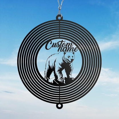 Personalized Bear Metal Wind Spinner, Custom Hanging Sculpture for Outdoor Spaces, Kinetic Wildlife Art, Rustic Nature Gift (Bear Garden Wind Spinner)