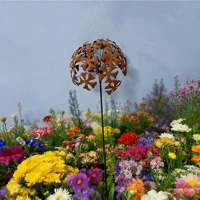 Rusty Metal Wild Flowers Garden Stakes 11.82 x 8.47 inches, Decorative Flowers Yard Stake Metal Art for Outdoor Garden Lawn Decor(Flower-E)