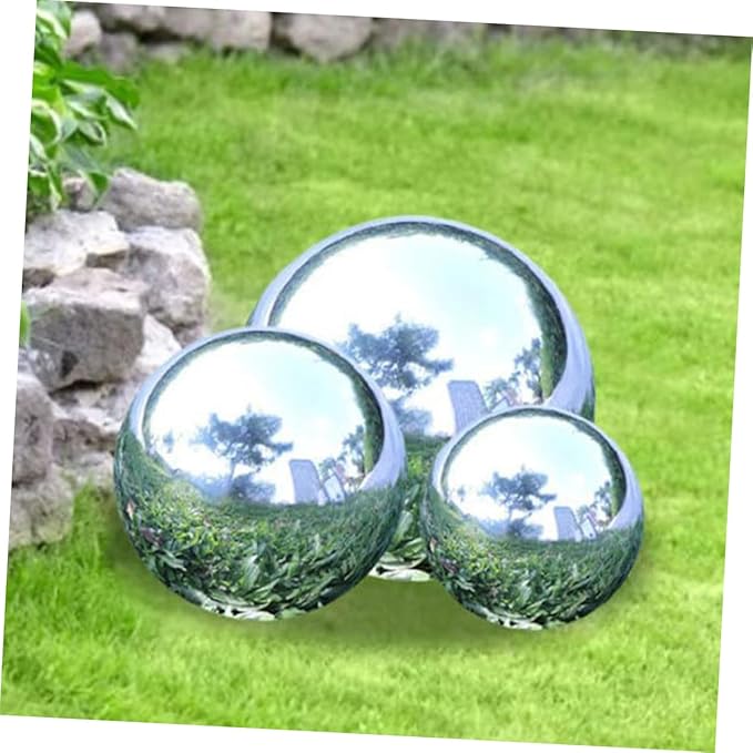 8-Inch Gazing Ball Mirror Polished Stainless Steel Garden Sphere, 304 Grade Reflective Globe for Outdoor Yard Decor, Weather Resistant Hollow Floating Ball for Patio Pond Landscape, Silver