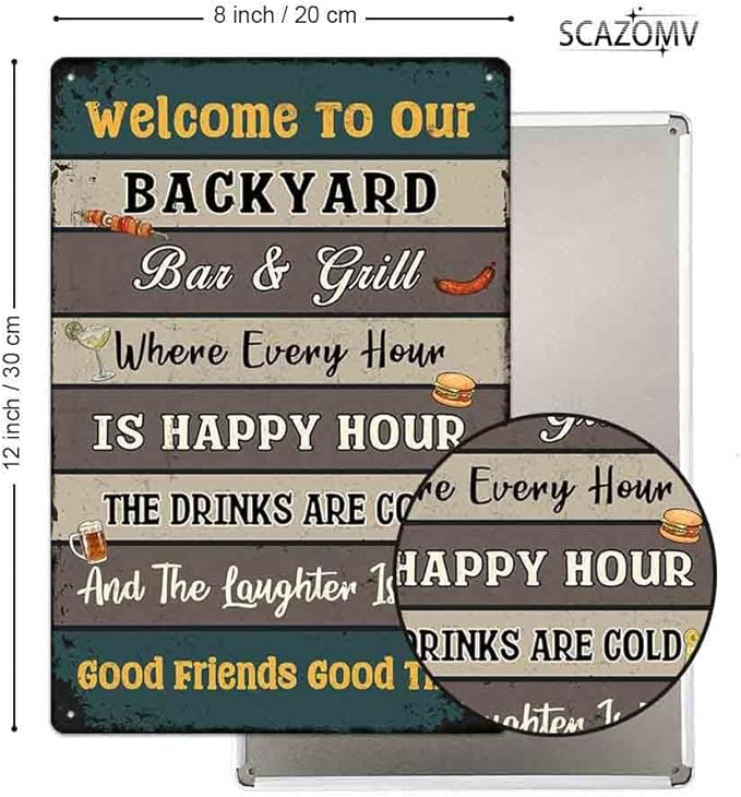 SCAZOMV Backyard Bar & Grill Rules Metal Sign 12X16 Inches Backyard Sign, Funny Rules Sign, Porch Metal Sign, Backyard Decorations, Backyard Metal Sign, Outdoor Metal Sign