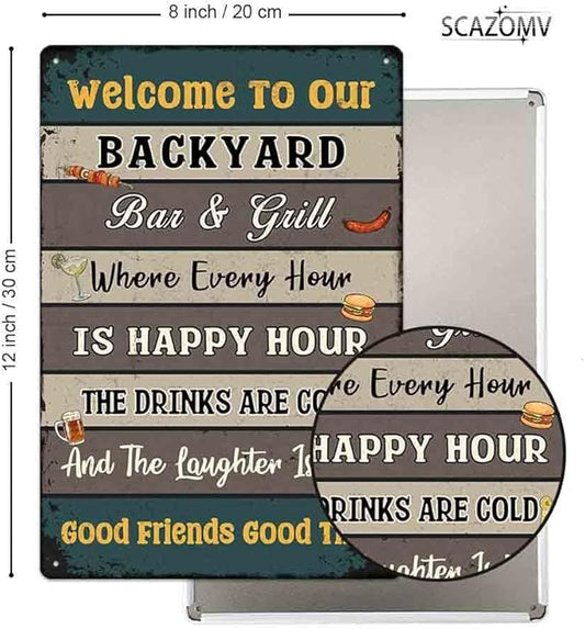 SCAZOMV Backyard Bar & Grill Rules Metal Sign 12X16 Inches Backyard Sign, Funny Rules Sign, Porch Metal Sign, Backyard Decorations, Backyard Metal Sign, Outdoor Metal Sign