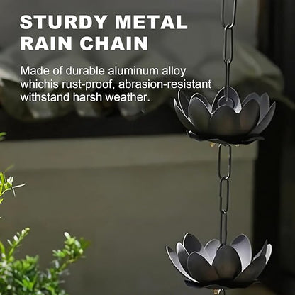 Upriver Lotus Rain Chain,3.93ft Black Iron Rain Chains for Gutters,Rust Resistant Rain Catchers for Divert Water and Indoor,Outdoor Decoration