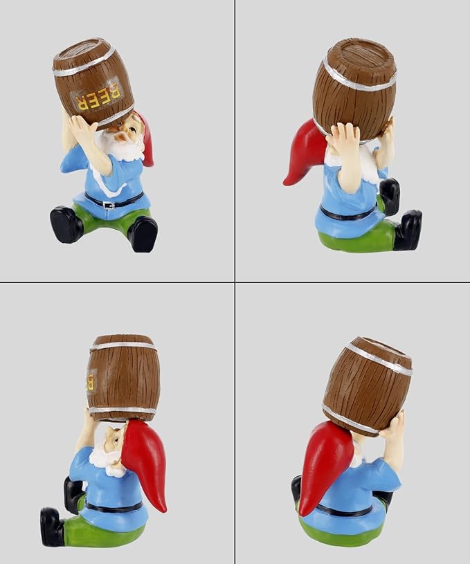 Gnometastic Mini Gnomes - Drinking Gnome, 4 inch Drunk Gnome for Fairy Garden, Indoor Outdoor Funny Garden Gnomes Decoration for Yard, Planter, Lawn Ornament, Patio and Home Decor