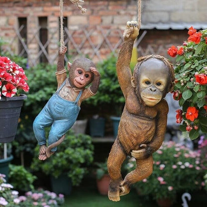 Monkey Statue - Hanging Monkey for Front Yard Decor, Durable Garden Sculptures & Statues, Monkey Figurines for Home & Garden Decor, Monkey Figurine for Animal Garden Decor (Chimp)