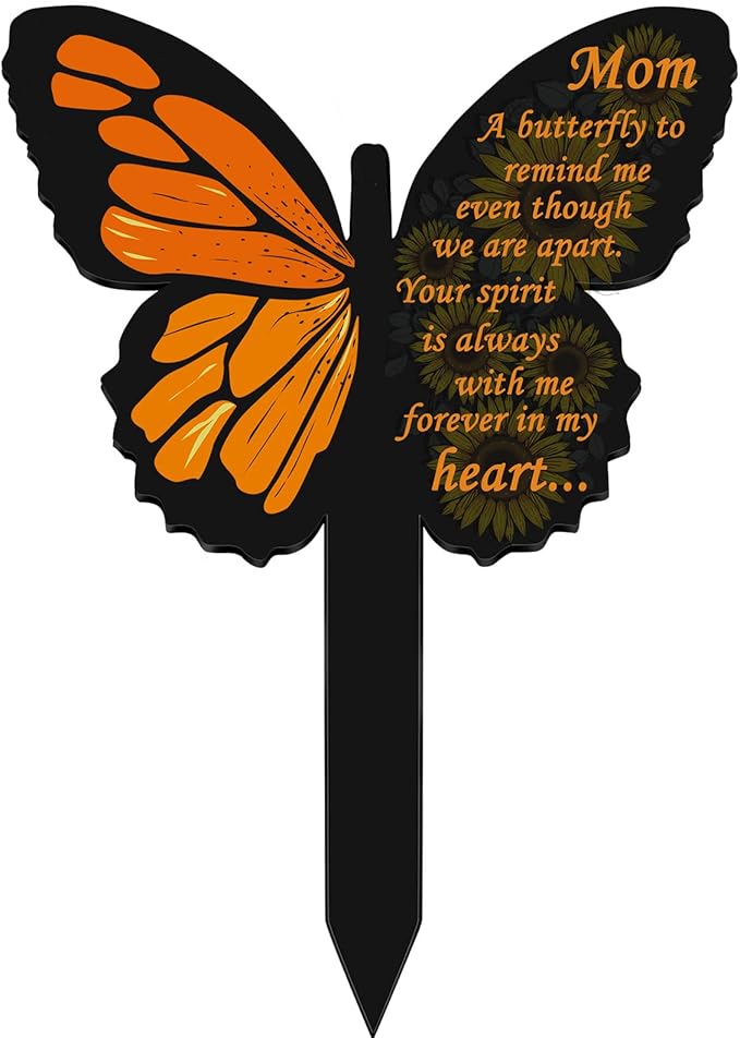 Geosar Mom Memorial Stakes Cemetery Grave Plaque Stake Markers Memorial Butterfly Plaques for Outdoors Sympathy Garden Stake Acrylic Waterproof Garden Grave Decoration(Retro Style)