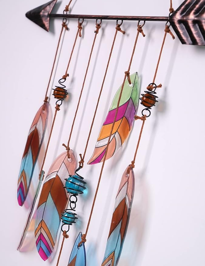 SEINHIJO Metal Arrow Wind Chimes Sandblasted Glass Decor Wall Art Memorial Gift for Outdoor Indoor Mom19.3 Inch