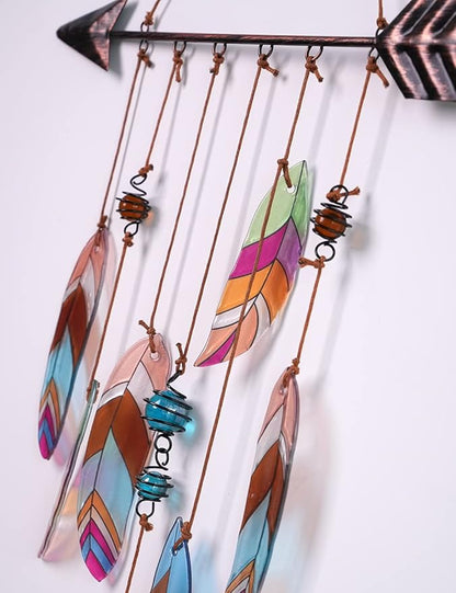 SEINHIJO Metal Arrow Wind Chimes Sandblasted Glass Decor Wall Art Memorial Gift for Outdoor Indoor Mom19.3 Inch