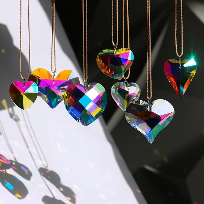 7pcs Crystal Heart Prism Suncatcher Hanging Ornament Rainbow Maker Pendant for Window Decoration Gifts Clear AB