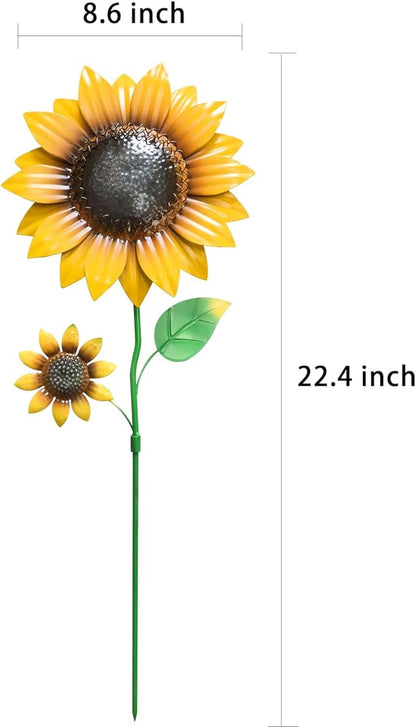YEAHOME Garden Decor for Outside, 2 Pack 22.4“ Sunflower Garden Stakes Spring Decor, Metal Flowers with Shaking Head Yard Art for Outdoor Yard Lawn Patio Decoration