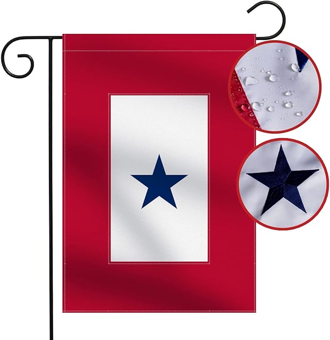 Heavy Duty Military Service Garden Flag Embroidered One Blue Star 12.5×18''-Longest Lasting Oxford Nylon 210D | Army Navy Marine Corps USA Family Member On Service Decoration Gift Yard House Banner