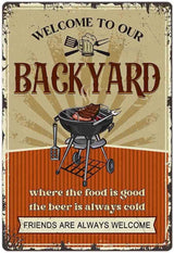 SCAZOMV Welcome To Our Backyard Sign 8" X 12" Funny Patio Outdoor Pool Backyard Bar Sign Decoration Farmhouse Sign Home Decor Wall Art