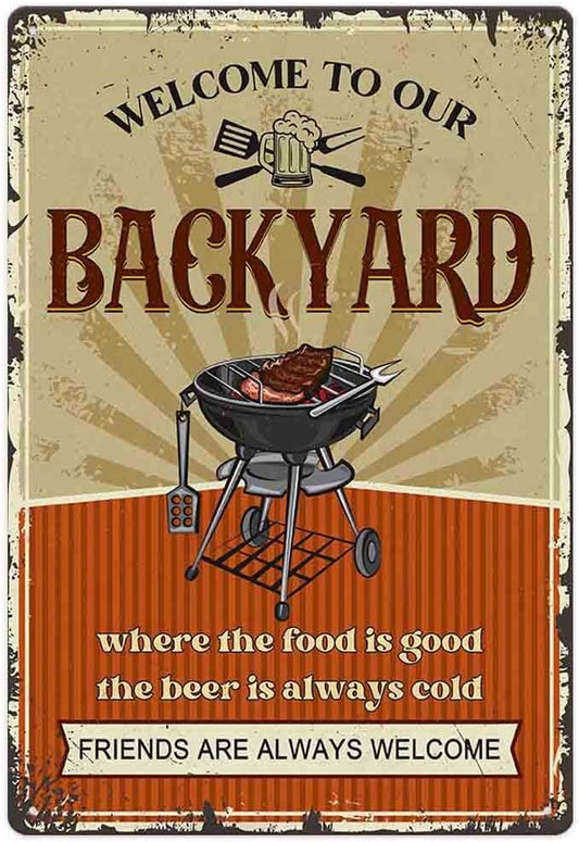 SCAZOMV Welcome To Our Backyard Sign 8" X 12" Funny Patio Outdoor Pool Backyard Bar Sign Decoration Farmhouse Sign Home Decor Wall Art