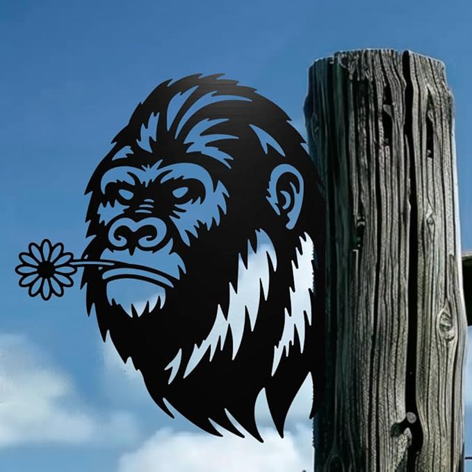 WADORN Big Foot Metal Garden Fence Art, Wild Man Farmhouse Statue Sasquatch Outdoor Decor Big Foot Silhouette Decorative Backyard Stake Metal Savage Ornament Funny Wall Decoration for Garden Patio