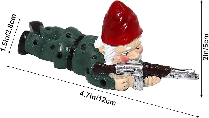 Tirifer Garden Gnome with Gun, Gnome Soldiers Military Army Tactical Gnome Statue Garden Gnome Gun for Indoor Outdoor, Patio, Yard, Lawn Ornaments, Home Décor