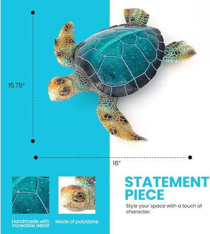 Resin Sea Turtle Decorative Statue - 16x15 Inch Tropical Wall and Garden Art -Ocean-Themed Décor for Home - Beach House - Coastal - Marine Enthusiasts