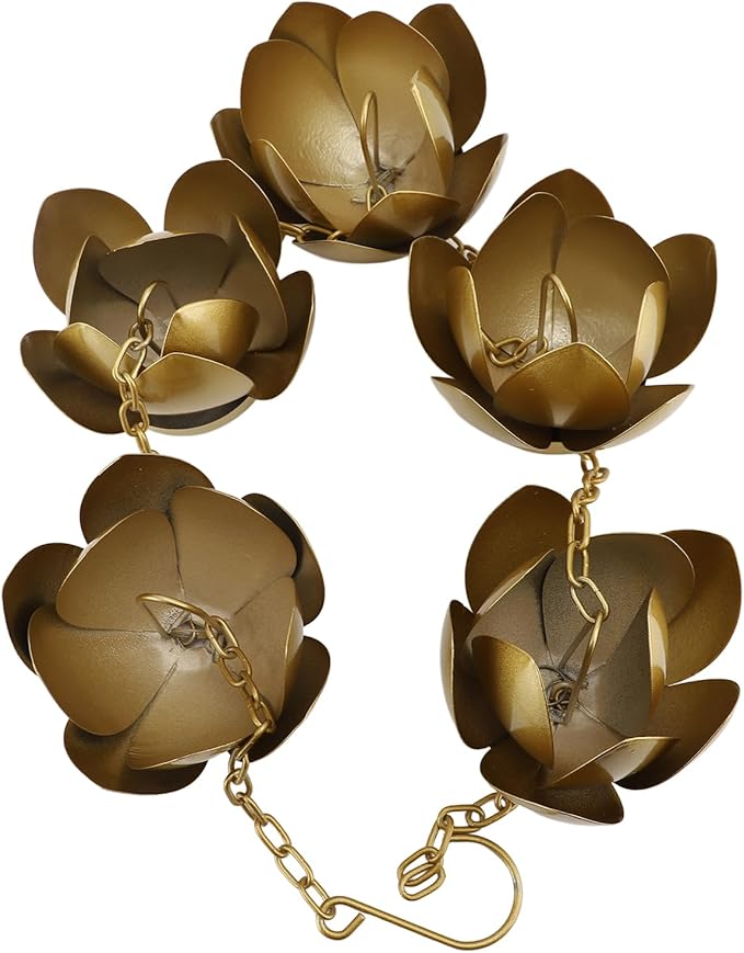 Zerodis Rain Chains Plated Rain Chain Cups Gold Flower Galvanized Iron Proof Rain Catcher Chain for Home Outdoor Decoration Chains Decorative Iron Gutter Chain Copper