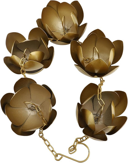 Zerodis Rain Chains Plated Rain Chain Cups Gold Flower Galvanized Iron Proof Rain Catcher Chain for Home Outdoor Decoration Chains Decorative Iron Gutter Chain Copper