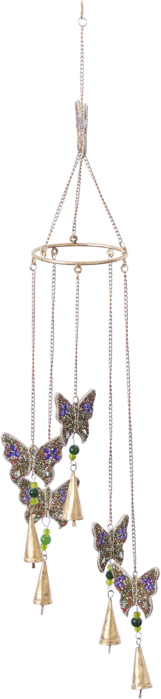 Deco 79 Metal Embellished Butterfly Windchime with Glass Beads and Cone Bells, 5" x 5" x 39", Gold