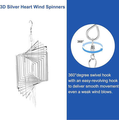 HARFINGTON Wind Spinner Square 9.84" x 13.39" Stainless Steel Reflectors Wind Chimes for Outdoor Devices Metal Decorations Keep Birds Away Yard Garden, Silver Tone