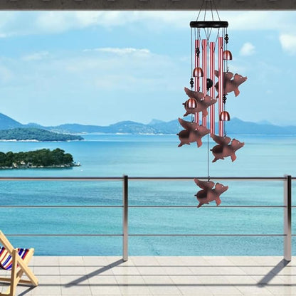 Outdoor Fly Pigs Wind Chimes Indoor Decor - Hand-Made Mobile Romantic Windcatcher, Pig Chimes, Flying Pig Wind Chimes for Home, Balcony, Tree, Patio, Garden Decoration, Gift for Mom(4 Tubes, 5 Pigs)