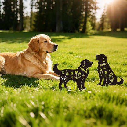 WADORN 2Pcs Golden Retriever Metal Decorative Garden Stakes, Retriever Dog Silhouette Metal Outdoor Statues Flowers Garden Ornament Gifts Black Yard Art Decorations for Outdoor Patio Backyard Walkway