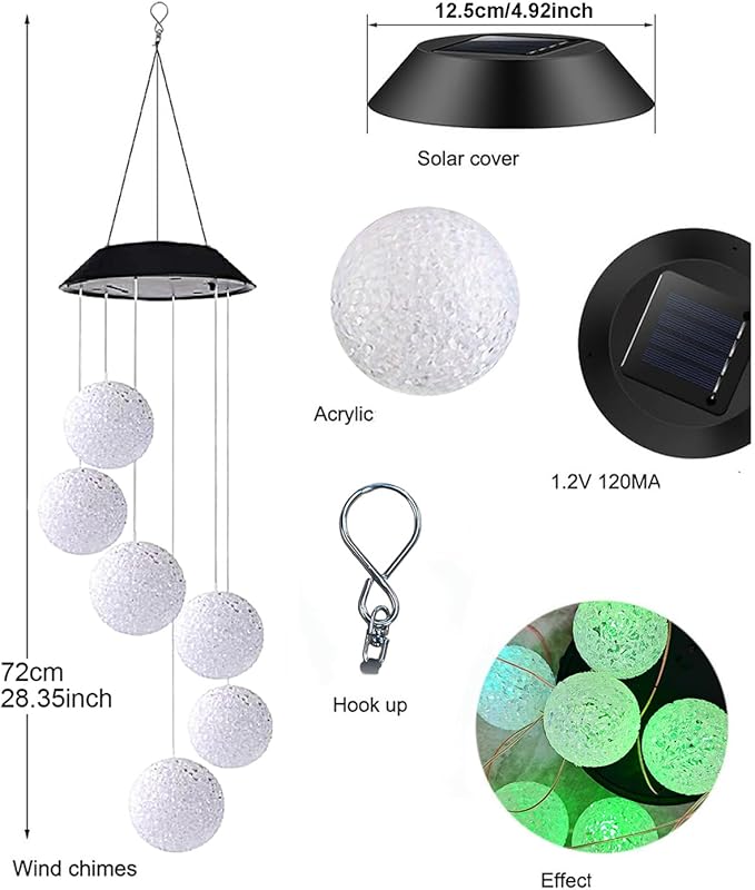Solar Wind Chime for Outside,2 Pack Hanging Wind Chimes for Outside,Solar Powered Color Changing Crystal Ball WindChimes,Patio Yard Outdoor Garden Porch Decor,Unique Ourdoor Gifts for Mom Grandma