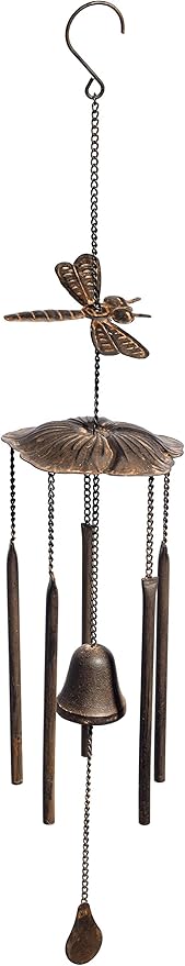 Anderson's Dragonfly Wind Chimes, Antique Metal Outdoor Decor for Garden, Patio, Porch, or Memorial Gift, 30" Soothing Sound, Faux Patina Finish, No Assembly, Great for Relaxation & Meditation