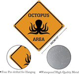 Octopus Area Xing Caution Crossing Sign Ocean Animal Aluminum Metal Sign Warning Sign Novelty Road Fence Yard Wall Decor For Indoor Outdoor Highway15x15in